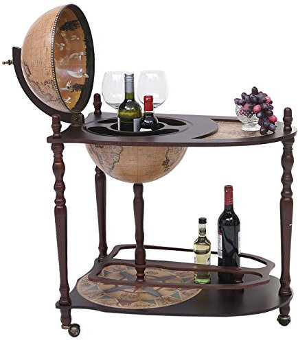 Mendler Globusbar mit Tisch HWC-T875AM, Minibar Hausbar Tischbar, Weltkugel rollbar Eukalyptusholz FSC-Zertifiziert