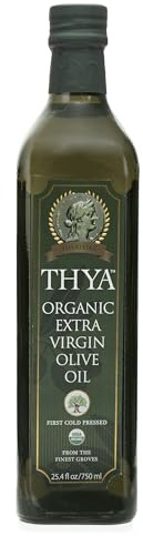 USDA Organic Extra Virgin Olive Oil by THYA, First Cold Pressed, Single Source, Unblended, Natural, NON-GMO EVOO for Salad, Cooking, Baking, Dipping, (25.4 fl oz/ 750ml)