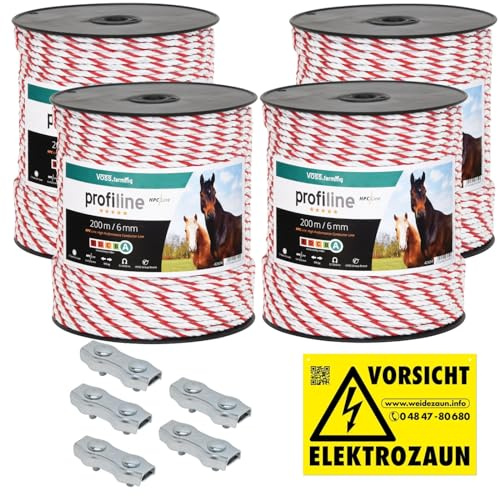 VOSS.farming Weidezaunseil 6mm Elektrozaunseil 6X 0,25 HPC-Leiter – Länge wählbar - weiß-rotes Elektroseil Zubehör für Pferdezaun Weidezaun Elektrozaun Ponyzaun