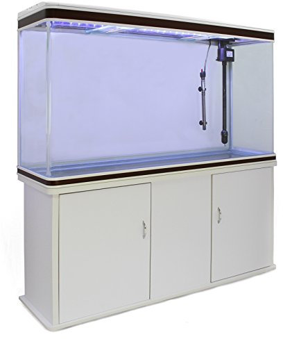 Pecera Acuario 300 litros para Peces de Agua Dulce,Tropicales + Marinos con Mueble Blanco,Calentador 300W Ajustable,Filtro,Bomba de Aire,Zona Observación 180º + Luz LED, 2 Años Garantía Eléctrica