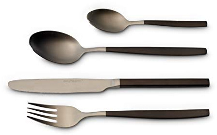 Echtwerk EW-BS-3245E Tafelbesteck Positano Due-Silver/Black Edition, 24-teilig, für 6 Personen, Messer aus Klingenstahl, 18/10 Stahl