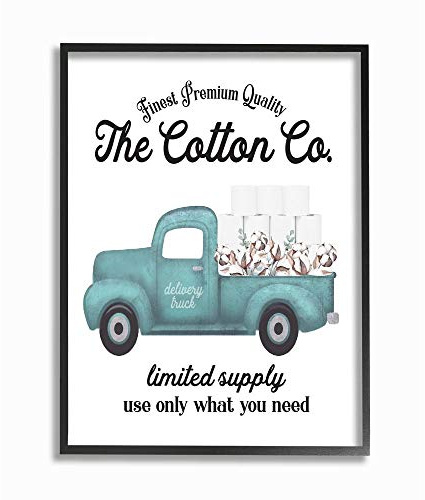 Stupell Industries Toilet Paper Family Bathroom Sign Premium Cotton Truck, Designed by Lettered and Lined Wall Art, 16 x 20, Black Framed