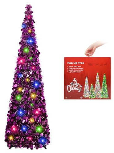 N&T NIETING - Árbol de Navidad con soporte, 152 cm (5 pies) - Árbol de oropel plegable y reutilizable para decoraciones navideñas, decoración para el hogar y la oficina