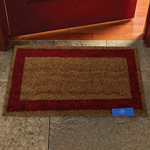 COMERCIAL CANDELA FELPUDOS Y ALFOMBRAS Felpudo para Puerta de Casa de Fibra de Coco Liso de 15 mm Antideslizante | Cenefa Color (Rojo, 45_x_80 CM)