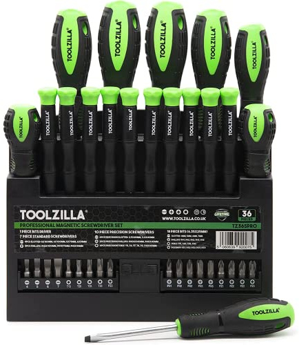 TOOLZILLA Professional Screwdriver Set 36 Piece Magnetic Screwdriver Tool Set for DIY Hand Tools. Durable Magnetic Screwdriver Set with Heavy Duty Bit Drivers, Draper Screwdrivers Set