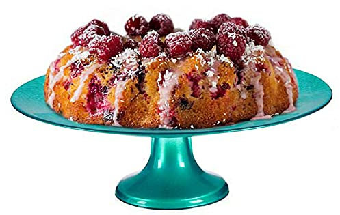 Soporte grande para tartas de cristal de 33 cm, en pedestal, plato de fruta, plato elevado, color turquesa