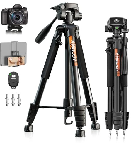 KINGJOY Kamera Stativ 185cm für Canon Nikon Aluminium Smartphone Stativ Tragfähigkeit 5KG mit Bluetooth Fernbedienung Handyhalterung und Tragetasche
