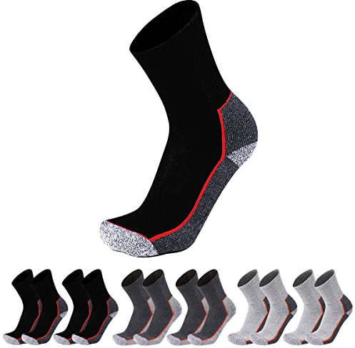 ISI WORK | 6 Paia Calze da Lavoro Uomo Donna - Calzini Cotone Traspiranti Altezza Metà Polpaccio - Calze per Scarpe Antinfortunistiche - Rinforzante e Traspiranti (Taglie da 35 a 50)