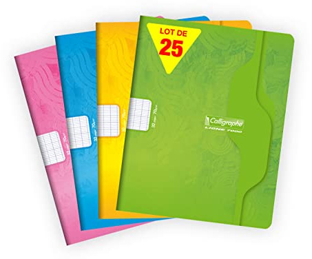 Clairefontaine 7002C – förpackning med 25 häften Calligraphe, 17 x 22 cm, fransk linjering, 70 g, 16 ark, blandade färger, 1 förpackning