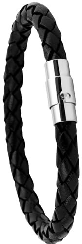 Simaru Handgeflochtene Echtlederarmband für Damen & Herren mit Magnetverschluss (22cm - XL, Schwarz)