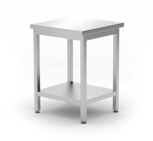 HENDI Zentraler Arbeitstisch, Arbeidsplatte, mit Regalboden, geschraubt, Verstellbare Füße, für Restaurant, Bar, Küche, 600x600x(H)850mm, Edelstahl