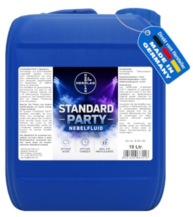 HERRLAN® STANDARD PARTY Nebelfluid 10 Liter für Nebelmaschinen. | Wasserbasierte Nebelflüssigkeit für Nebelmaschinen, geruchsneutral, biologisch abbaubar und universell einsetzbar.
