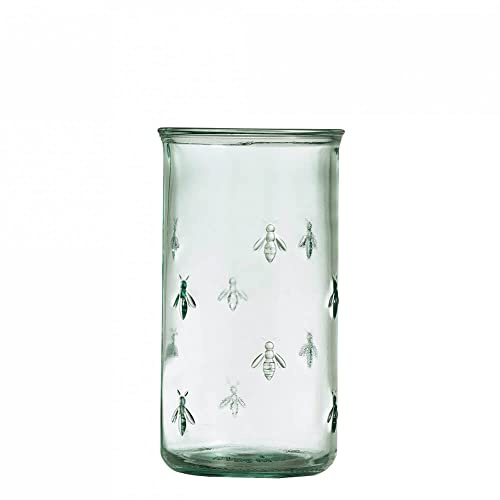 Grehom Recycled Glass Beer Glasses (Set of 4) - Bee (575 ml) | Embossed large tumblers with bee decoration, ideal for water, soft drinks, smoothies and beer, dishwasher safe.