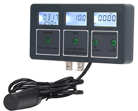 Mehrparameter-Wasser Qualitäts Tester, PH-Messgerät S.G PH EC SALT ORP TDS CF TEMP 8 in 1 Wiederauf Ladbare Online-Überwachung für Aquarium