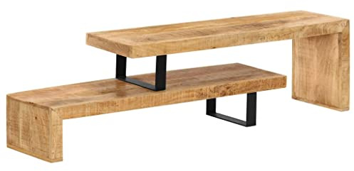 loibinfen Wooden TV Stand with Wrought Iron Legs, Lowboard, Sideboard, Side Table, Solid Mango Wood