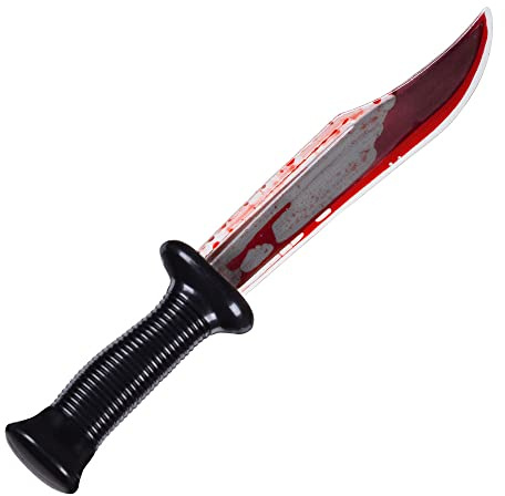 Edozos® Halloween Plastic Prop Weapons Set - Fake Bloody Axe, Slasher Knife & Machete | Safe Cosplay Fancy Dress Accessories | Horror Movie Costume Props & Scary Decoration (Bloody Knife 33 CM)