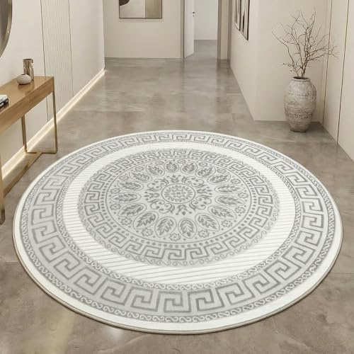 CARPETIA Teppich Rund Orientmuster Creme Grau mit Glanzeffekt Ø 200 cm | Pflegeleicht, strapazierfähig und schmutzabweisend, OEKO-TEX geprüft, für Fußbodenheizung, mit Glanzeffekt