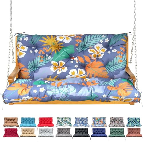 NANGELRN Porch Swing Cushion with Backrest,Waterproof Bench Cushion for Outdoor Furniture,2-3 Seater Replacement Thickened Swing Cushion with Ties,Patio,Outdoor,Backyard and Garden (Flower,60x40)