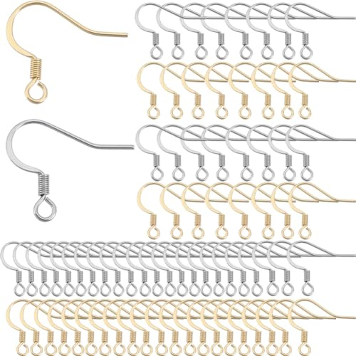 SUNNYCLUE 1 Box 200 Stück Echte 18K Vergoldete Edelstahl Ohrringhaken Fischhaken Ohrringzubehör Französische Ohrhaken Mit Zu Öffnenden Schlaufen Durchbohrte Ohren Hypoallergen Für Schmuckherstellungs