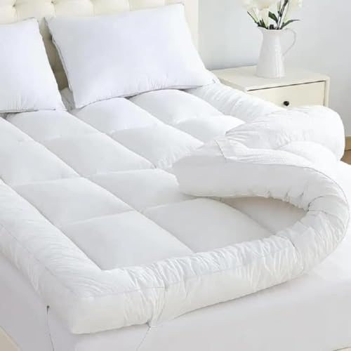 I&S Home Mattress Topper Double Bed - 10cm/4 Inch Extra Deep Thick Hotel Quality Microfibre Mattress Topper - Soft Hypoallergic with Elasticated Straps - Double (137x190cm)
