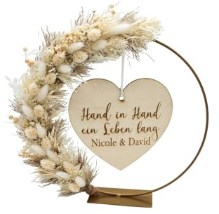 stehender Trockenblumenkranz Hochzeit Tischkranz personalisiert Boho (Holzherz)