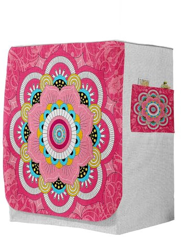 Odot Copri Lavatrice Esterni, Coprilavatrice da Esterno Antipolvere Anti Sunlight, Copertura per Lavatrice e Asciugatrice con Aperture Frontali (Mandala Rosa Rossa,S-capacità 4-7,5 kg)