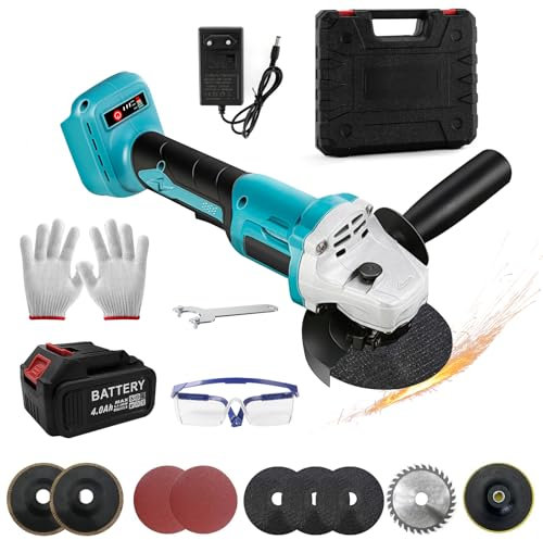 Akku Winkelschleifer Kompatibel mit Makita 18V, 125mm Kabelloser Akku Schleifer Bürstenloser Winkelschleifer mit 1x4000mAh Batterie, Schleifscheiben, Scheibenschutz