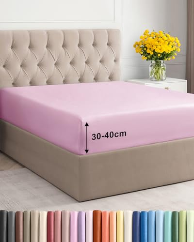 Lenzuolo con Angoli 180x200 - Microfibra Tasca 40cm (16) - Rosa chiaro | Spazzolata, Morbida, Antipiega, Anti-Restringimento, Anti-Sbiadimento, Traspirante, Materassi Alti, Elastico, OEKO-TEX
