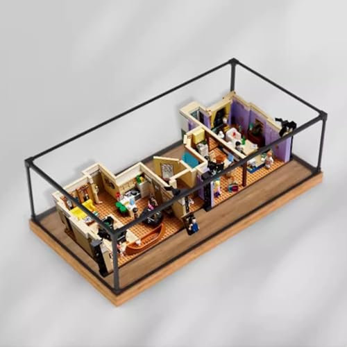 Acryl-Vitrine für Lego 10292 Wohnungsmodell, staubdichte, transparente Sammlungsvitrine (nur Displaybox) (Holzmaserung)