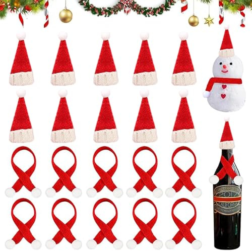 MaibaoteMbt Mini Weihnachts Weinflasche Topper Hut, 20 Stück Mini Weihnachtsmütze Set, Weihnachten Vliestoff mütze, Santa Puppen Hut, Nikolausmütze für Tischdeko, Weihnachtsfeiern