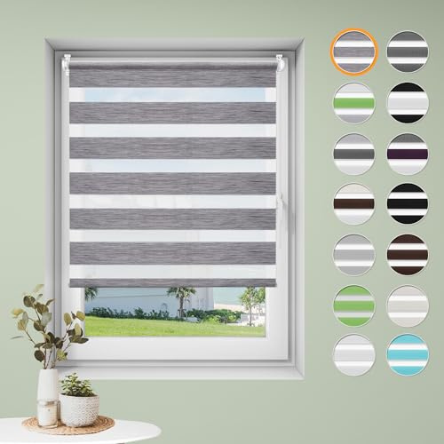 Sanfree Doppelrollo klemmfix ohne Bohren Duo Rollos für Fenster ohne Bohren Marmor-grau B100 x H130cm-Stoffbreite 96cm Fenster Rollo Klemmrollos für Fenster und Tür Sonnenschutz & Sichtschutz
