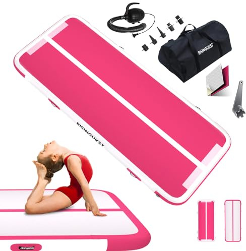RISINGUKST Air Matte Track, 2/3/4/5/6m Aufblasbar Gymnastikmatte Turnmatte Tumbling Matten 10cm/15cm/20cm hoch mit Luftpumpe