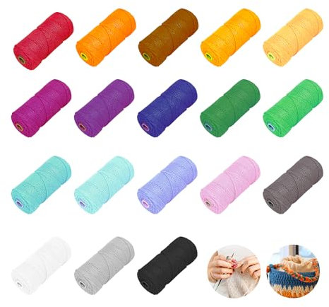 BORDEAG Set di filati macramè, 2 mm x 30 m, 18 pezzi, filo di cotone macramè, corda di cotone colorato, per fai da te, decorazione da parete, per soggiorno, balcone