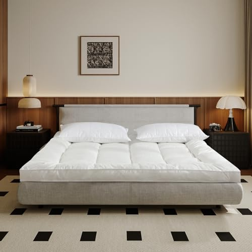4-Inch Double Mattress Topper - Extra Thick Quilted Design, Super Soft Filling & Embossed Fabric | Bed Topper with Elastic Straps for Secure Fit | Breathable, Machine Washable | Plush Comfort Support