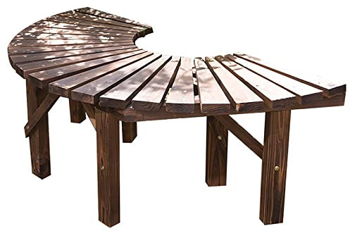 Gartenbank, halbrunde Baumbank aus massivem Holz, runder Sitzstuhl aus Holz für die Terrasse, Retro-Parkmöbel für den Hinterhof, Gartenbank für die Terrasse, Parkbank, stabil