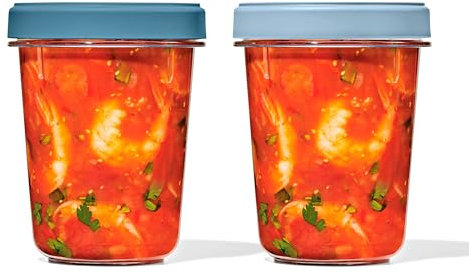 OXO Good Grips Twist & Stack Container : 900ml : 2-Pack : Leakproof, Stain-Resistant, Stackable Food Storage + Universal Lids + Space-Saving Design + Easy Cleaning (Airtight Containers)
