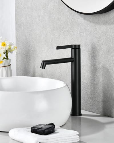 APPASO Wasserhahn Bad Schwarz, waschtischarmatur, armatur badezimmer, wasserhahn schwarz bad, mischbatterie waschbecken, einhebelmischer waschbecken, waschtischarmatur hoch, mit Auslaufhöhe 210 MM Hig