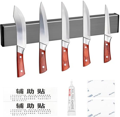 30cm Magnetische Messerleiste aus Edelstahl, Mehrzweck Wandmontage Messer Magnet, Robuster Selbstklebende Messerleiste, Platzsparender Ohne Bohren Magnetleiste für Scheren Besteck