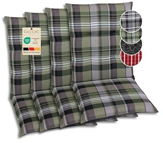 GO-DE Textil Bequeme und attraktive Polsterauflagen für Mittellehner-Gartenstühle (4er-Set, Karo grün, Mittellehner)