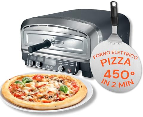 Avilia - Forno Pizza Elettrico 400°C con Display Digitale e 6 Programmi di Cottura, Include Pala per Pizza in Acciaio Inox, Facile da Usare con Controllo Preciso della Temperatura