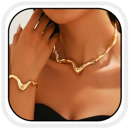 Zoestar Choker-Halsketten-Set, Gold, Punk-Halsketten und Armband, modische Halskette für Damen (Gold)