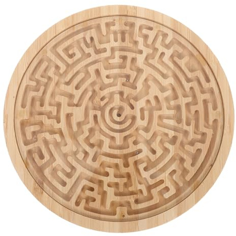 FUNNETOYU Wooden Labyrinth Board Game for Preschoolers Round Maze Puzzle with Marble Movement Educational Enhancing Spatial Awareness Critical Thinking and Group Play Portable Balancing Bead