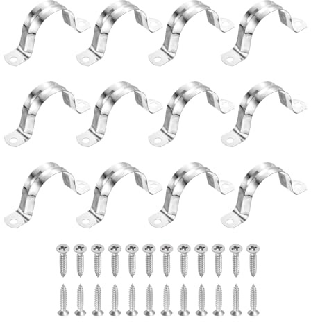 sourcing map 24Pcs 45mm(1-3/4) 304 Stainless Steel Rigid Pipe Strap, Two Hole Strap U Bracket Heavy Duty Pipe Conduit Clamp with Self-Tapping Screws for Hose Wire Cord Installation, Silver