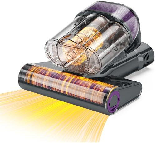 LED Display Mattress Vacuum Cleaner, 18Kpa Bed Vacuum Cleaner with 253.7nm UV-C Light, HEPA Filter & Ultrasoni, 149℉ Heat, Triple-Cup Versatile Handheld Vacuums for Bed Sofa Carpets Pet Hair Fine Dust