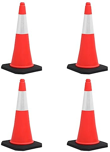 Mokuyary Cônes de signalisation réfléchissants à base lourde 4 pièce 75 cm Plot de Chantier, Cône de Sécurité pour Délimitation, Stationnement d’Urgence, Route Parking, Pratique de Conduite