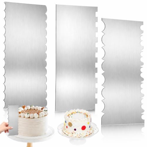 NEWJEK 3-pack tårtspackel i rostfritt stål 22 x 7,8 cm, bakverksskrapa, dubbelsidig glasyrplatta, för smörkräm, mousse, fondant och dekoration