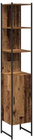 Ezbryzmatic Bathroom Cabinet, Reclaimed Wood Look, 33 x 33 x 185.5 cm, Standing Shelf Including Door, Chipboard & Metal, Slim Bathroom Cabinet for Small Bathrooms, Lots of Storage Option, Includes