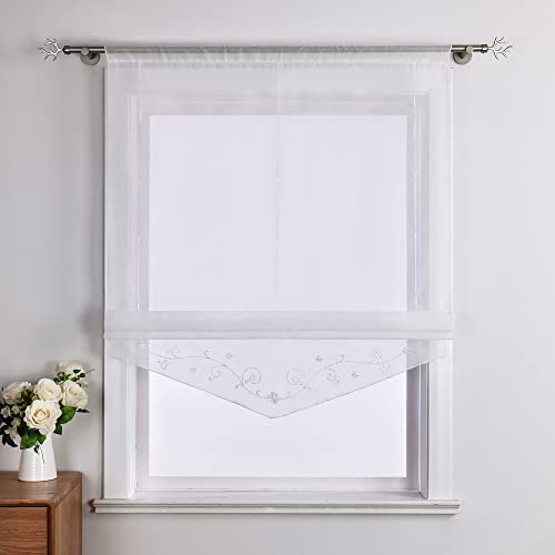 Yujiao Mao Voile Stickerei Bändchenrollo mit Tunnelzug Raffrollos 1er-Pack, Weiß,B/H 120/140cm