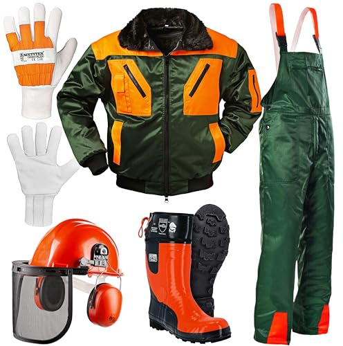 ATS Forstschutz Set 5 teilig KWF geprüfte Schnittschutzhose + Schnittschutzstiefel +Forsthelm +Jacke