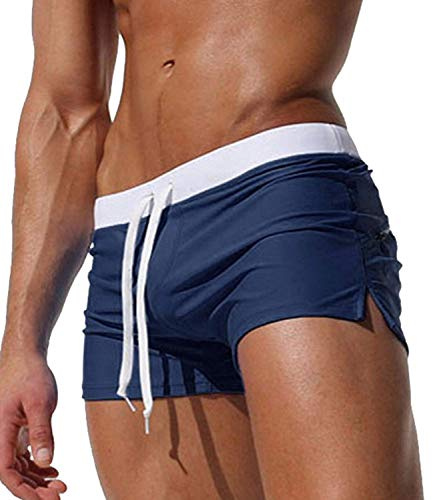 Kfnire Bañadores de natación, Pantalones Cortos de los Hombres de Secado rápido Playa Surf Corriendo Pantalones Cortos de natación Boxeadores Calzoncillos (EU M = Tag L, Navy)
